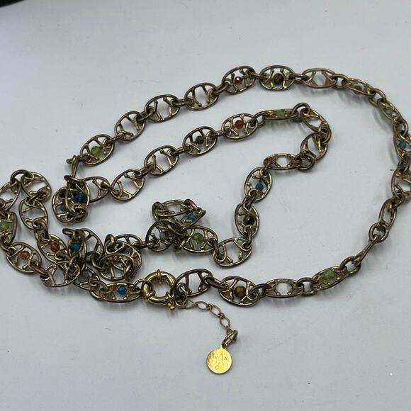 Gas Bijoux Alegria Chain Link Necklace with semi-precious stones 
24k Gold Plate - Picture 6 of 9
